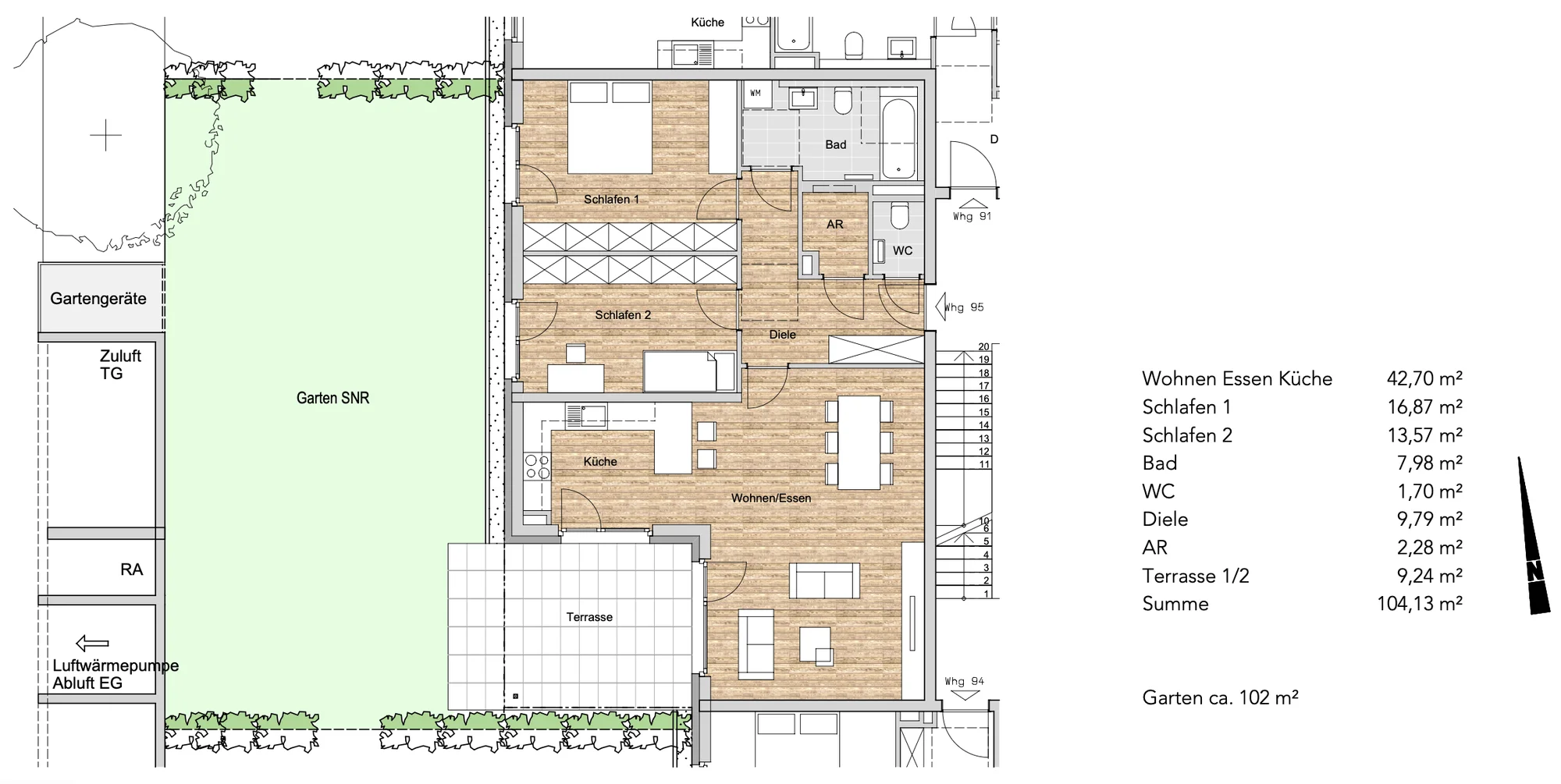 Architektur-Grundriss Wohnung 95 Haus C